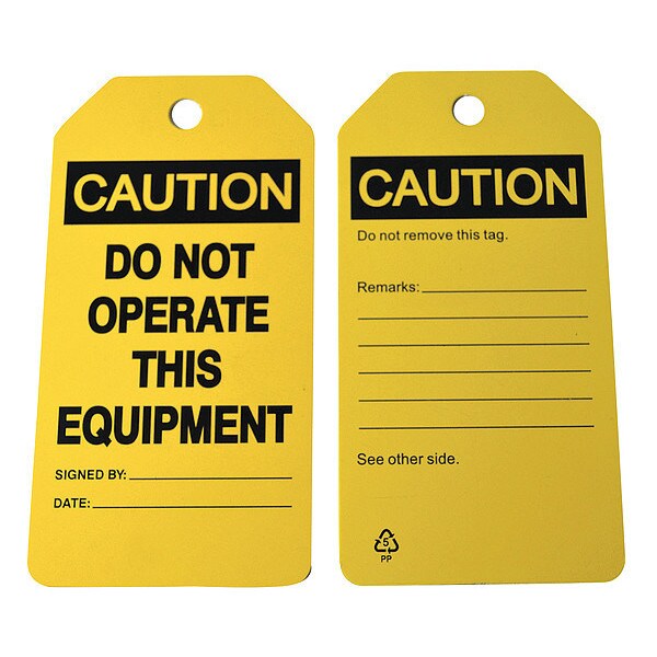 Zoro Select Caution Tag, Machine and Operational, Polypropylene, 5 3/4 in H x 3 in W, Yellow, Rectangle, 6 PK - 6CDA1