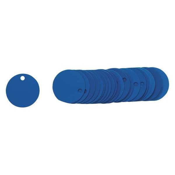 Brady Blank Tag, Aluminum, 1 1/2 in H x 1 1/2 in W, 1 1/2 in Dia., Blue, Round, 25 PK - 49902