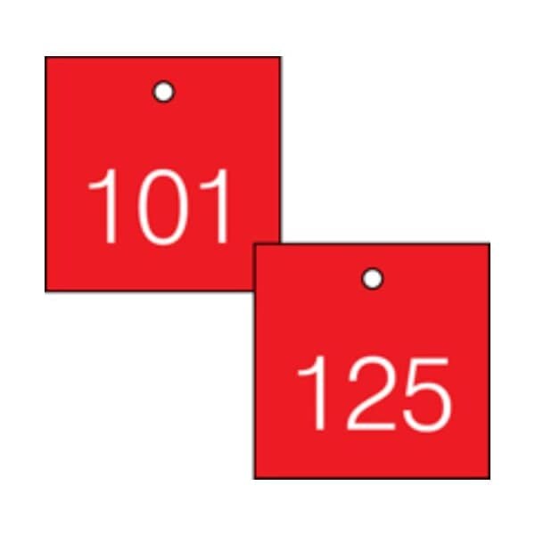 Accuform Engraved Numbered Tags, PF-Cardstock, 1/4 in H x 3-1/4 in W, 25 PK - TDG374RD