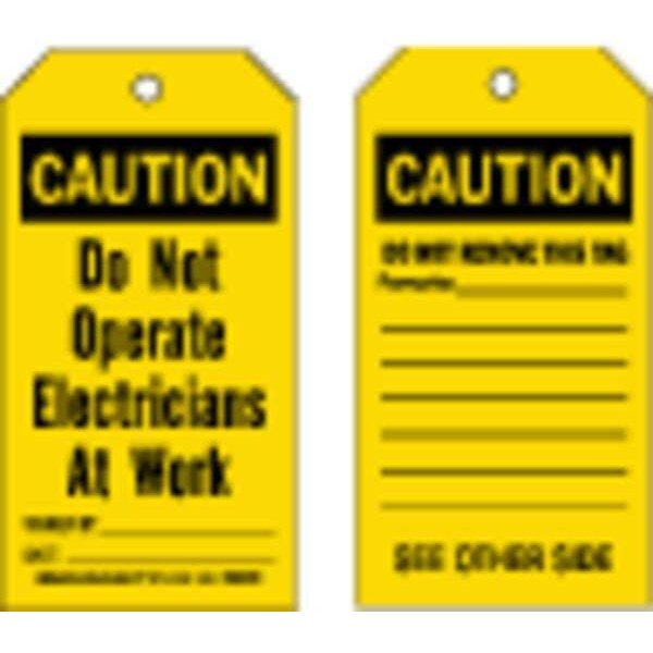 Brady Caution Tag, Polyester, 5 3/4 in H x 3 in W, Black on Yellow, Rectangle, 10 PK - 86428