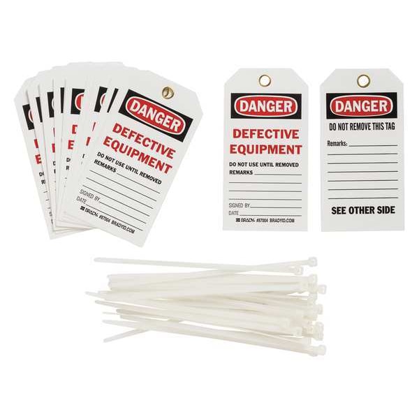Brady Danger Tag, Lockout Tagout, Polyester, 5 3/4 in H x 3 in W, Black, Red, White, Rectangle, 25 PK - 87004