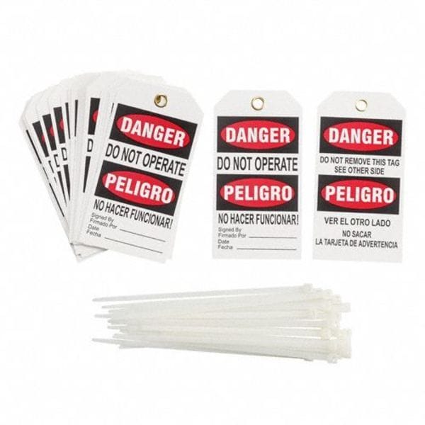 Brady Danger Bilingual Tag, Vinyl, 5 3/4 in H x 3 in W, Blank and Red on White, Rectangle, 25 PK - TG400B