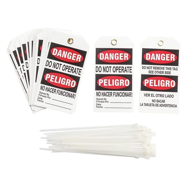 Brady Danger Bilingual Tag, Vinyl, 5 3/4 in H x 3 in W, Blank and Red on White, Rectangle, 25 PK - TG400B
