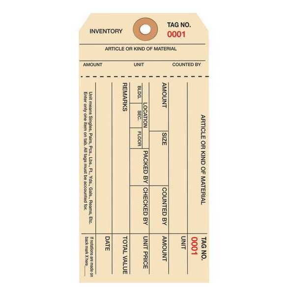 Partners Brand Inventory Tags, Stub, 6 1/4x3 1/8", PK1000, 10 Point Cardstock, 6 1/4" W, Manila, 1000 PK - G18041