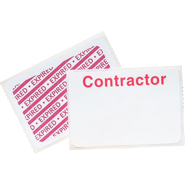 Brady Contractor Expiring Badge, Vinyl, 2 in W, Red, 500 PK - 95674
