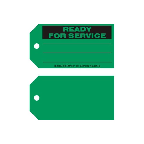 Brady Brady Ready For Service Tag, 100/Pkg, Cardstock, 5-3/4inW x 3inH - 86745