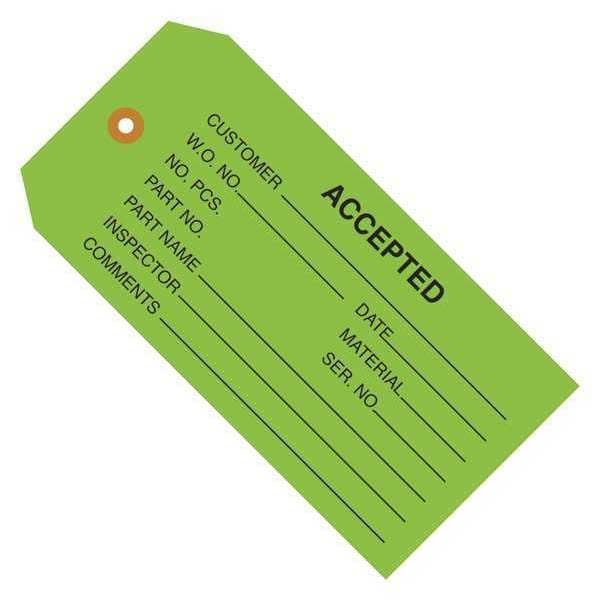 Partners Brand Tag Accepted, 4-3/4x2-3/8", PK1000, 13 Point Cardstock, 4 3/4" W, Green, 1000 PK - G20021