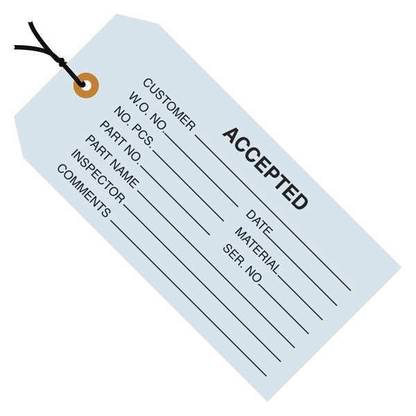Partners Brand Tag StrungAccepted, 4-3/4"x2-3/8", PK1000, 13 Point Cardstock, 4 3/4" W, Blue, 1000 PK - G20012