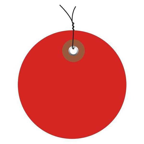 Partners Brand Tag, Plastic, Circle, Wired, 2", Red, PK100, Vinyl, Red, 100 PK - G26070W