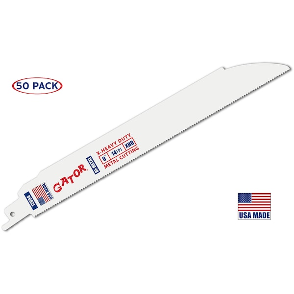 Gator Reciprocating Saw Blade 9 in. x 1 in. x 14tpi #12094, X-Heavy Duty Metal Cutting, 50PK - 12094