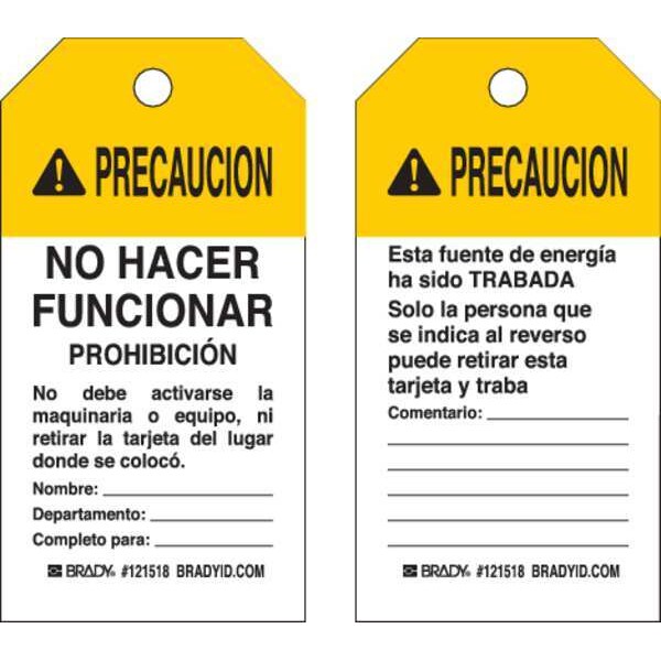 Brady Caution Tag, Polyester, 5 3/4 in H x 3 in W, Rectangle, 25 PK - 121518