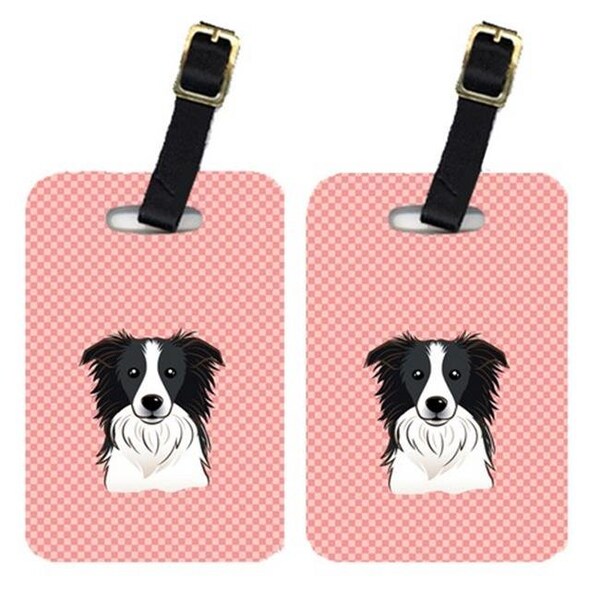 Carolines Treasures Carolines Treasures BB1241BT Pair Of Checkerboard Pink Border Collie Luggage Tags - BB1241BT