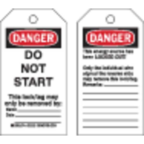 Brady Danger Tag, Cardstock, 5 3/4 in H x 3 in W, Black/Red on White, Rectangle, 25 PK - 65446
