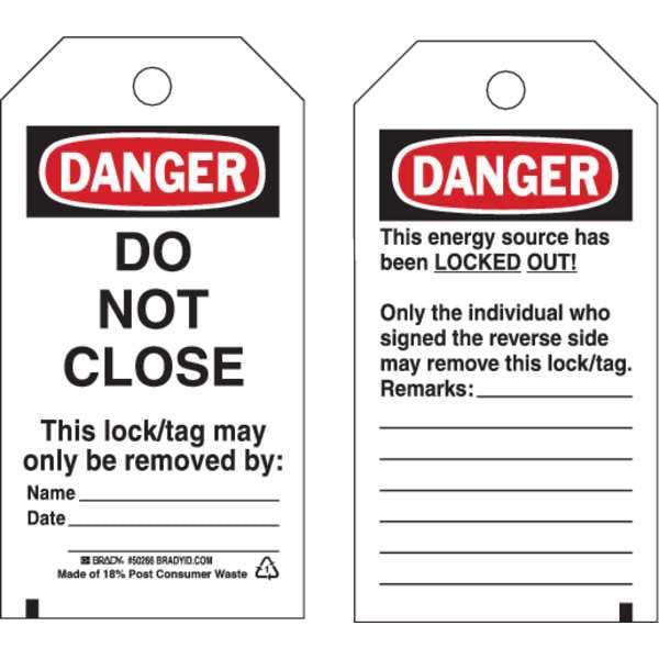 Brady Danger Tag, Polyester, 5 3/4 in H x 3 in W, Rectangle, 25 PK - 50266