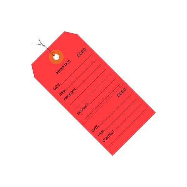 Box Packaging Global Industrial Consecutively Repair Tag Pre Wired#5 4-3/4inL x 2-3/8inW Red 1000/Pk - G26201W