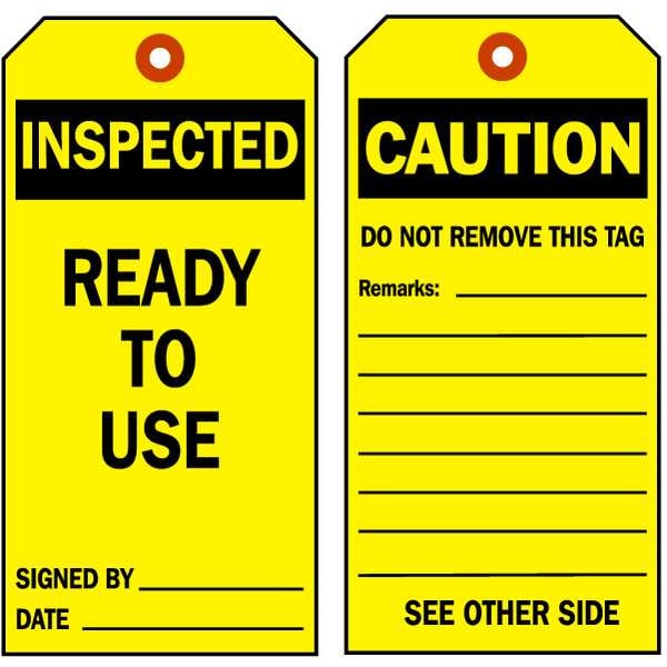 Brady Tag, Inspection, Paper, 7 in H x 4 in W, Black on Yellow, Rectangle, 100 PK - 86716