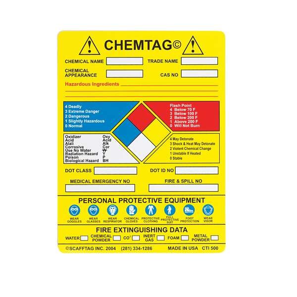 Brady Tag, Chemical, Gas, or Hazardous Materials, Gas or Hazardous Materials, Plastic, 5 3/4 in H x - CHEM-CTI500