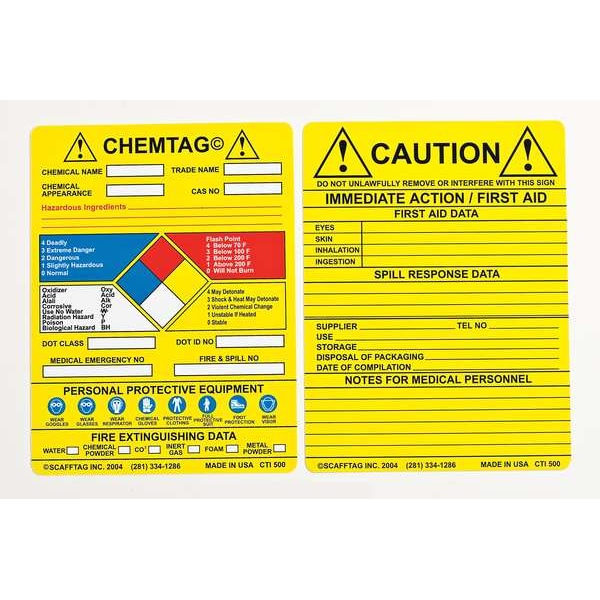 Brady Tag, Chemical, Gas, or Hazardous Materials, Gas or Hazardous Materials, Plastic, 5 3/4 in H x - CHEM-CTI500
