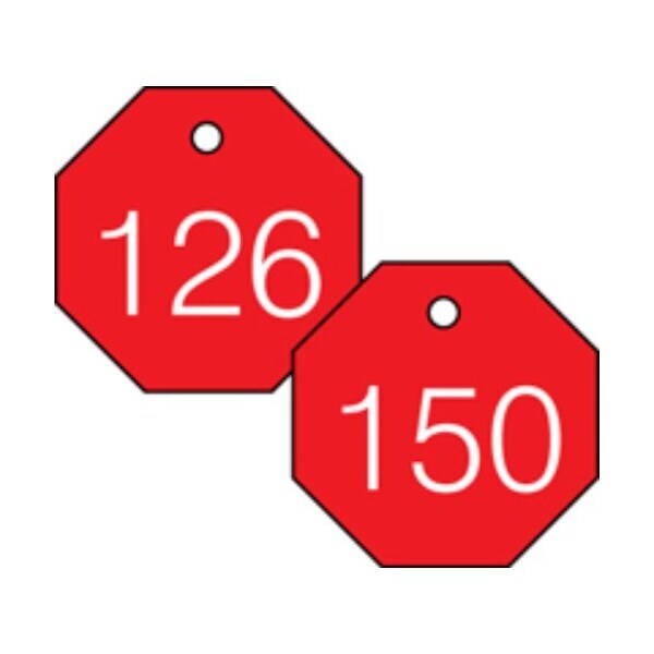 Accuform Engraved Numbered Tags, HS-Laminate, 0.3 in H x 3-1/4 in W, 25 PK - TDG827RD
