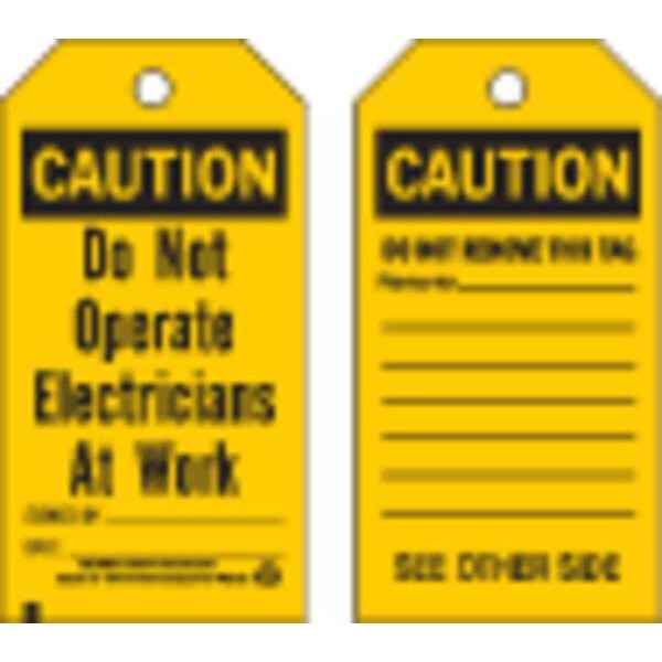 Brady Caution Tag, Polyester, 5 3/4 in H x 3 in W, Black on Yellow, Rectangle, 10 PK - 86547