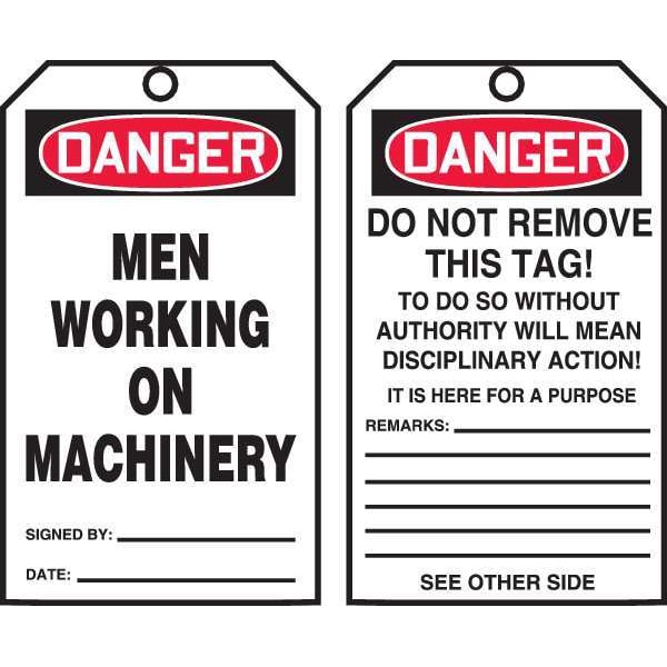 Accuform Tag, Equipment Status, Cardstock, 6 1/4 in H x 3 in W, Black, Red, White, Rectangle, 100 PK - TAR116
