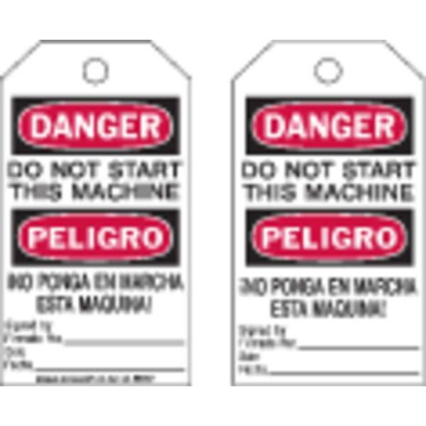 Brady Danger Bilingual Tag, Cleaning and Maintenance, Polyester, 7 in H x 4 in W, Black, Red, White - 86467