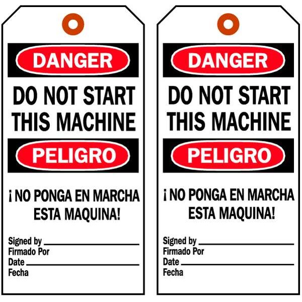 Brady Danger Bilingual Tag, Cleaning and Maintenance, Polyester, 7 in H x 4 in W, Black, Red, White - 86467