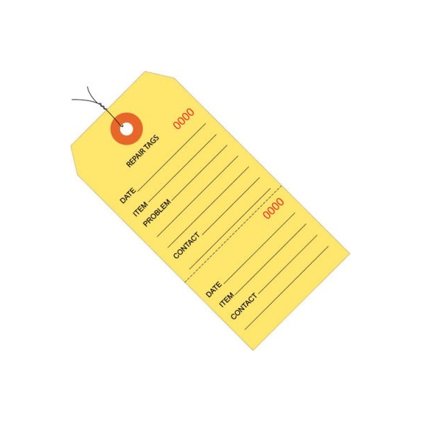 Box Packaging Consecutively Repair Tag Pre Wired#8 6-1/4L x 3-1/8W Yellow 1000/Pk - G26202W