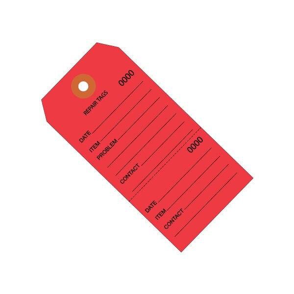 Bsc Preferred 6 1/4 x 3 1/8'' Red RePairs Tags Consecutively Numbered, 1000PK - BUY00015830