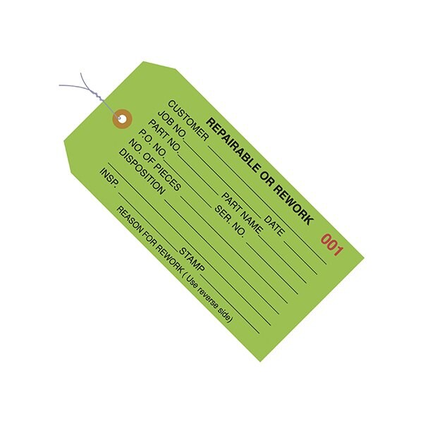 Bsc Preferred 4 3/4 x 2-3/8'' - ''RePairsable or Rework'' Inspection Tags - Pre-Wired, 1000PK - BUY00029974