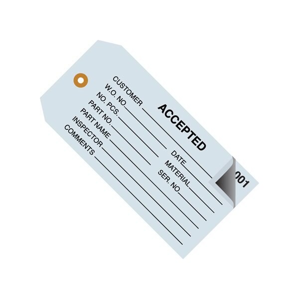 Bsc Preferred 4 3/4 x 2-3/8'' - ''Accepted'' Inspection Tags 2 Part - Numbered 000 - 499, 500PK - BUY00019486