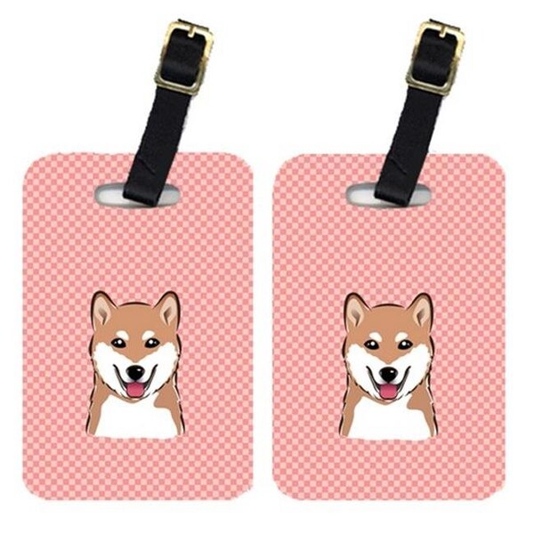 Carolines Treasures Carolines Treasures BB1225BT Pair Of Checkerboard Pink Shiba Inu Luggage Tags - BB1225BT