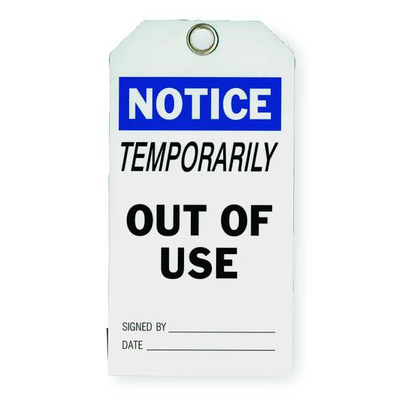 Zoro Select Tag, Out of Use, Polyester, 3 in H x 5 3/4 in W, White, Rectangle, 25 PK - 2RMW1