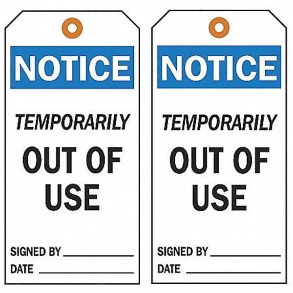 Brady Caution Tag, Lockout Tagout, Polyester, 5 3/4 in H x 3 in W, Black, Yellow, Rectangle, 10 PK - 86427