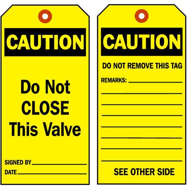 Brady Caution Tag, Lockout Tagout, Polyester, 5 3/4 in H x 3 in W, Black, Yellow, Rectangle, 10 PK - 86427