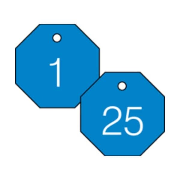 Accuform Engraved Numbered Tags, RP-Plastic, 0.15 in H x 8 in W, 25 PK - TDG822BU