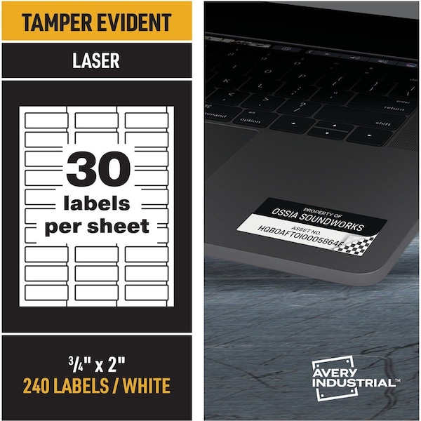 Avery PermaTrack Tamper-Evident Asset Tag Labels, 2" W, White, Rectangle, 5 PK - AVE60530