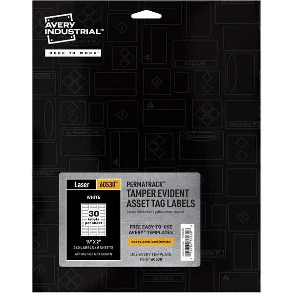 Avery PermaTrack Tamper-Evident Asset Tag Labels, 2" W, White, Rectangle, 5 PK - AVE60530