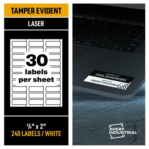 Avery PermaTrack Tamper-Evident Asset Tag Labels, 2" W, White, Rectangle, 5 PK - AVE60530
