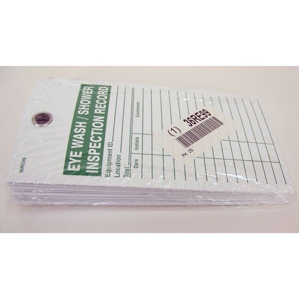 Zoro Select Tag, Eyewash, Vinyl, 3 3/16 in H x 5 3/4 in W, White, Rectangle, 25 PK - 36RE99