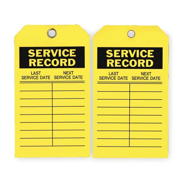 Zoro Select Tag, Service, Polyester, 7 in H x 4 in W, Yellow, Rectangle, 10 PK - 2RMU9