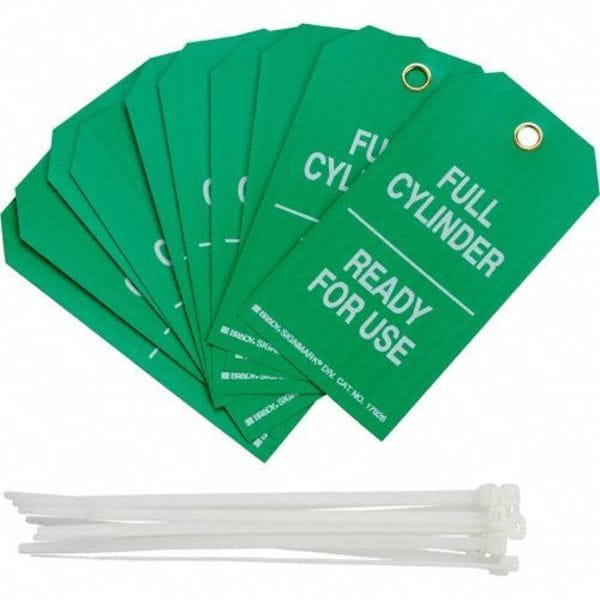 Brady Cylinder Status Tag, Lockout Tagout, Polyester, 5 3/4 in H x 3 in W, 3/8 in Dia., Green, White - 17926