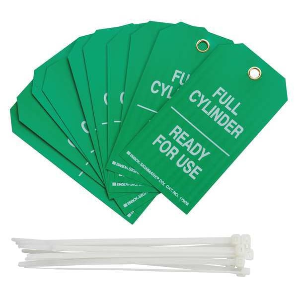 Brady Cylinder Status Tag, Lockout Tagout, Polyester, 5 3/4 in H x 3 in W, 3/8 in Dia., Green, White - 17926