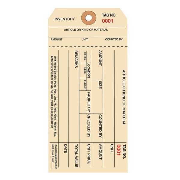 Partners Brand Inventory Tags, Stub, 6 1/4x3 1/8", PK1000, 10 Point Cardstock, 6 1/4" W, Manila, 1000 PK - G18071