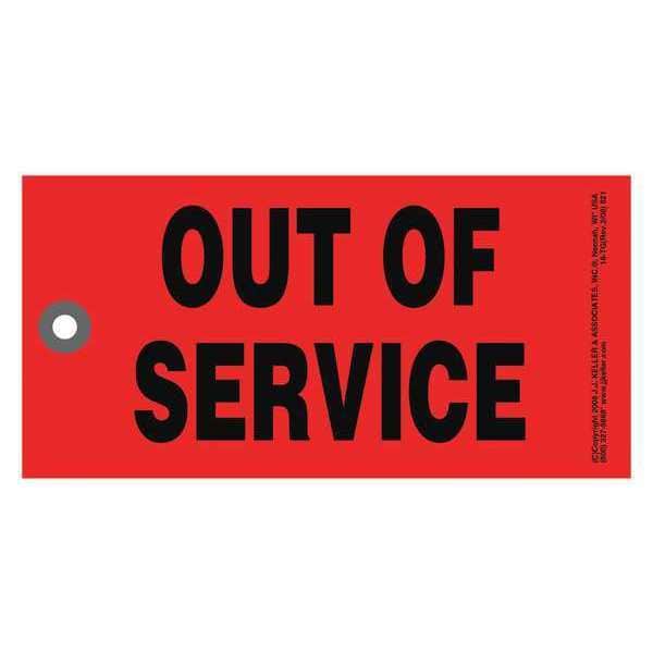 Jj Keller Tag, Out Of Service, Synthetic, 6 1/4 in H x 3 1/8 in W, Red, Rectangle, 50 PK - 13352