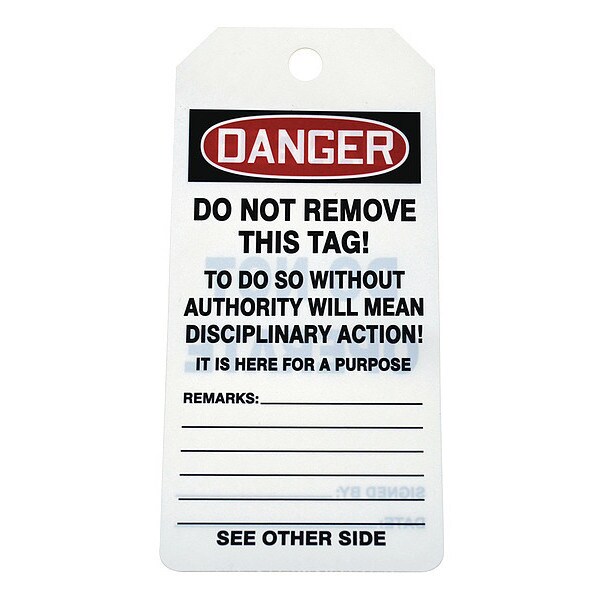 Zoro Select Danger Tag By The Roll, Machine and Operational, Cardstock, 6 1/4 in H x 3 in W, White, Rectangle - 43Z242