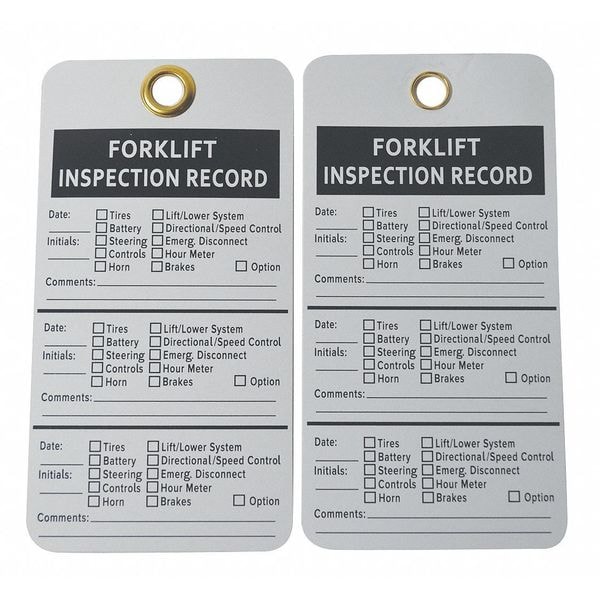 Zoro Select Tag, Forklift, Cardstock, 5 3/4 in H x 3 in W, White, Rectangle, 25 PK - 8PEM2