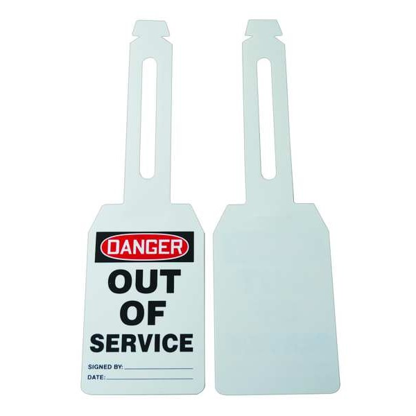 Zoro Select Danger Tag, Out of Service, Plastic, 5 1/4 in H x 3 1/4 in W, White, Rectangle, 25 PK - 3VAX5