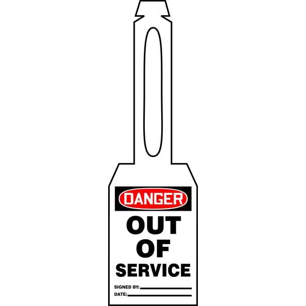 Zoro Select Danger Tag, Out of Service, Plastic, 5 1/4 in H x 3 1/4 in W, White, Rectangle, 25 PK - 3VAX5