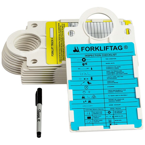 Brady Tag, Forklift, Plastic, 11 1/2 in H x 6 in W, Blue, Yellow on White, Rectangle - FLT-ETSH9A